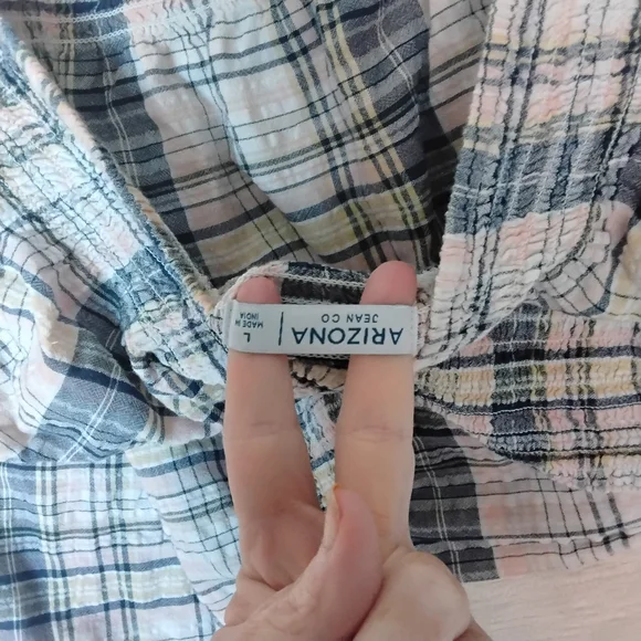 Arizona Jean Company Size L Blouse Blue Pink White Puff Sleeves - Picture 8 of 9